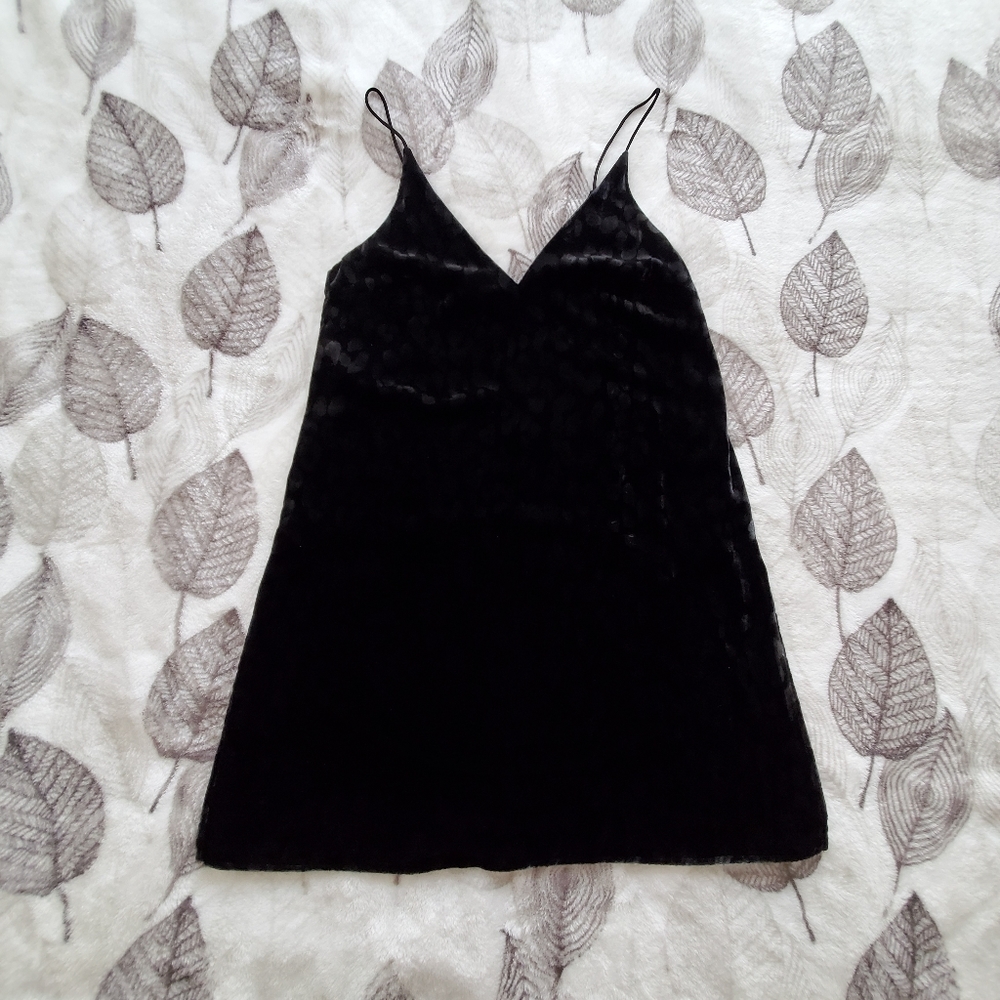 Zara Velvet Strap Slit Little Black Dress
